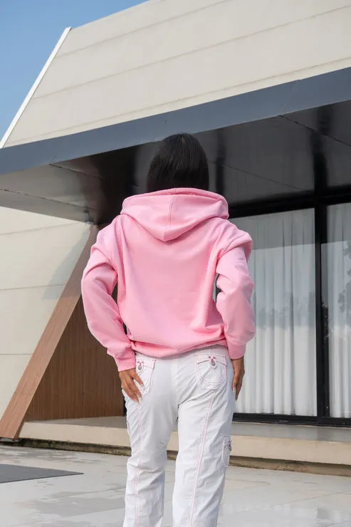 Pink Solid Oversized Hoodie